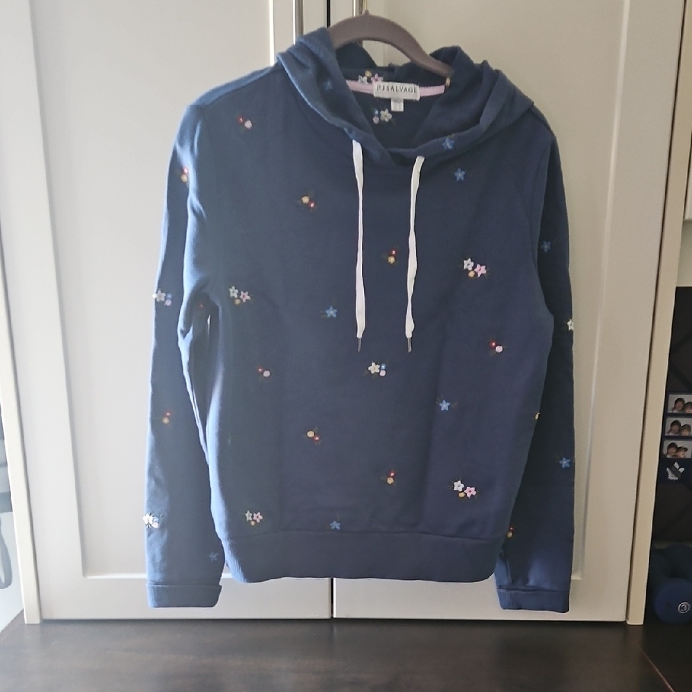 PJ Salvage Blue with embroidered flowers hoodie